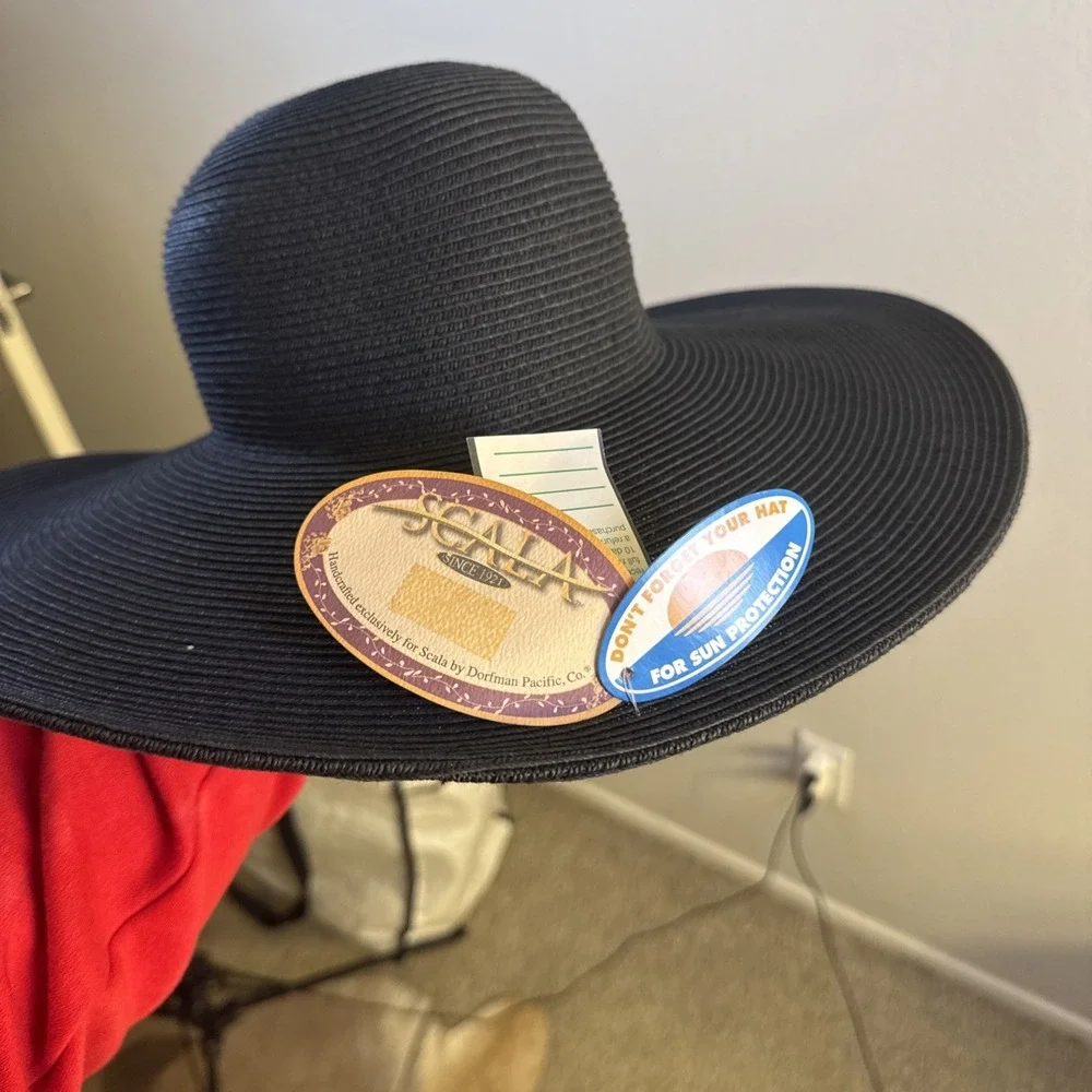 Scala Woven Paper Wide Brim Womens Sun Beach Hat Visor Black One Size 4.75
